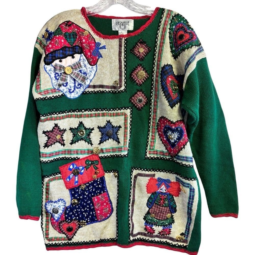 Vintage Cervelle Women's Patchwork‎ Christmas Holiday Knit Crewneck Sweater M